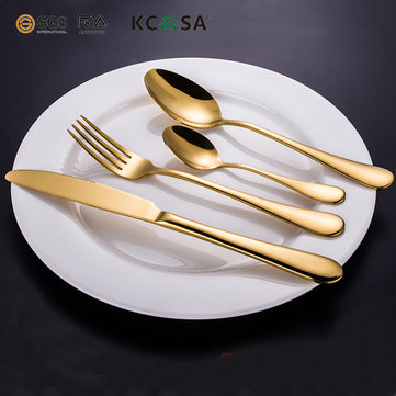 KCASA Golden Dinnerware Fork Knife & Spoons Tableware Set