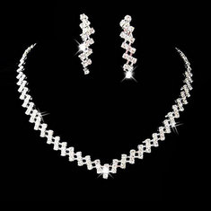 Bridal Square Crystal Thick Chain Necklace Earrings Jewelry Set White