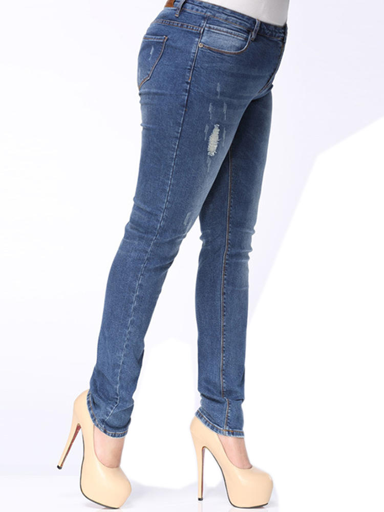 Plus Size Women Denim Ripped Skinny Jeans at Banggood