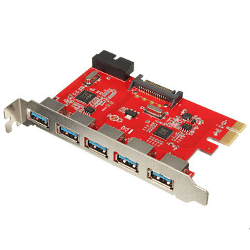 5 Port PCI-E PCI Express to USB 3.0 HUB Expansion Card SATA Adapter for WIN 10