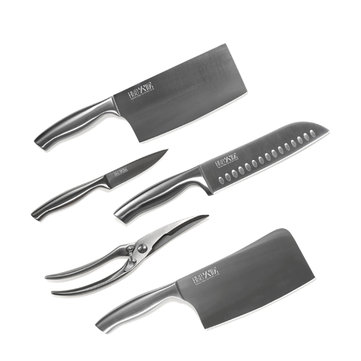 Xiaomi, set di 5 coltelli in acciaio Molybdenum Vanadium, con forbici e ceppo in legno 