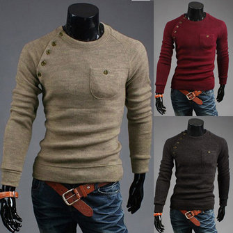 Mens Fashion Irregular Button Pullover Slim Knit Sweaters - US$11.98 ...