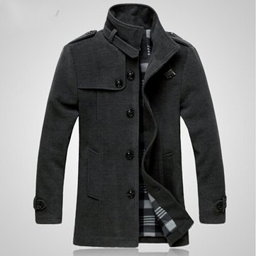 Fashion Winter Mens Warm Woolen Fleece Jacket Coat Wool Button Up ...