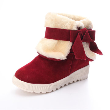 Women Bowknot Faux Fur Lined Comfort Flats Warm Snow Winter Boots Ankle ...